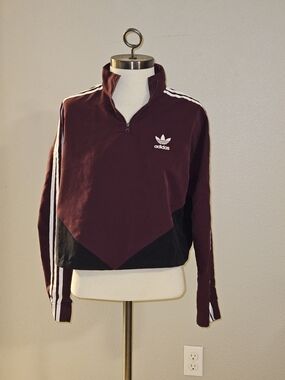 adidas Burgundy and Black Athletic Cropped Jacket